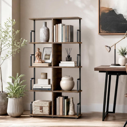 Hohes, schmales Bücherregal Industrial Style Braun Schwarz