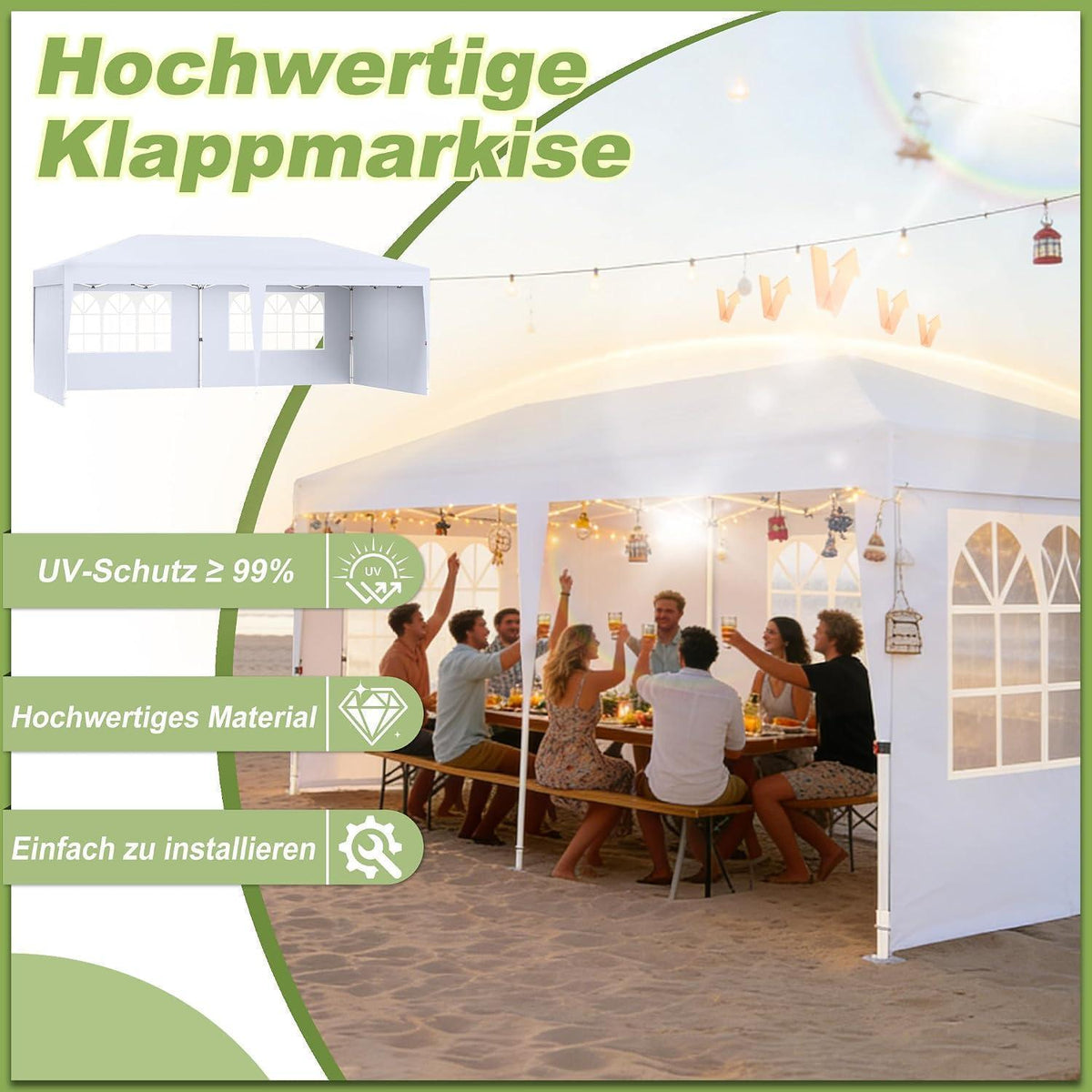 Faltpavillon 3x6m mit Zubehör – Garten Partyzelt & Eventpavillon
