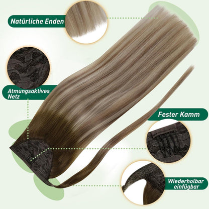Echthaar Zopf Extension Balayage Braun 30cm