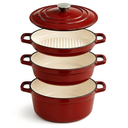 Emailliertes Gusseisen Topfset 4-teilig Rot – Dutch Oven & mehr