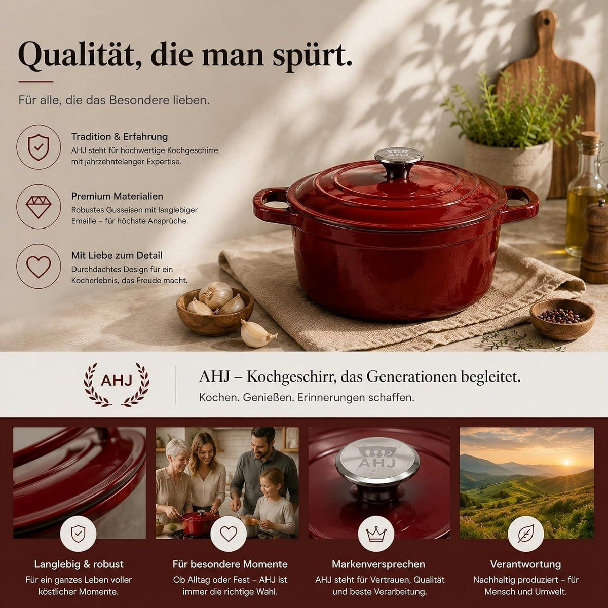 Emailliertes Gusseisen Topfset 4-teilig Rot – Dutch Oven & mehr