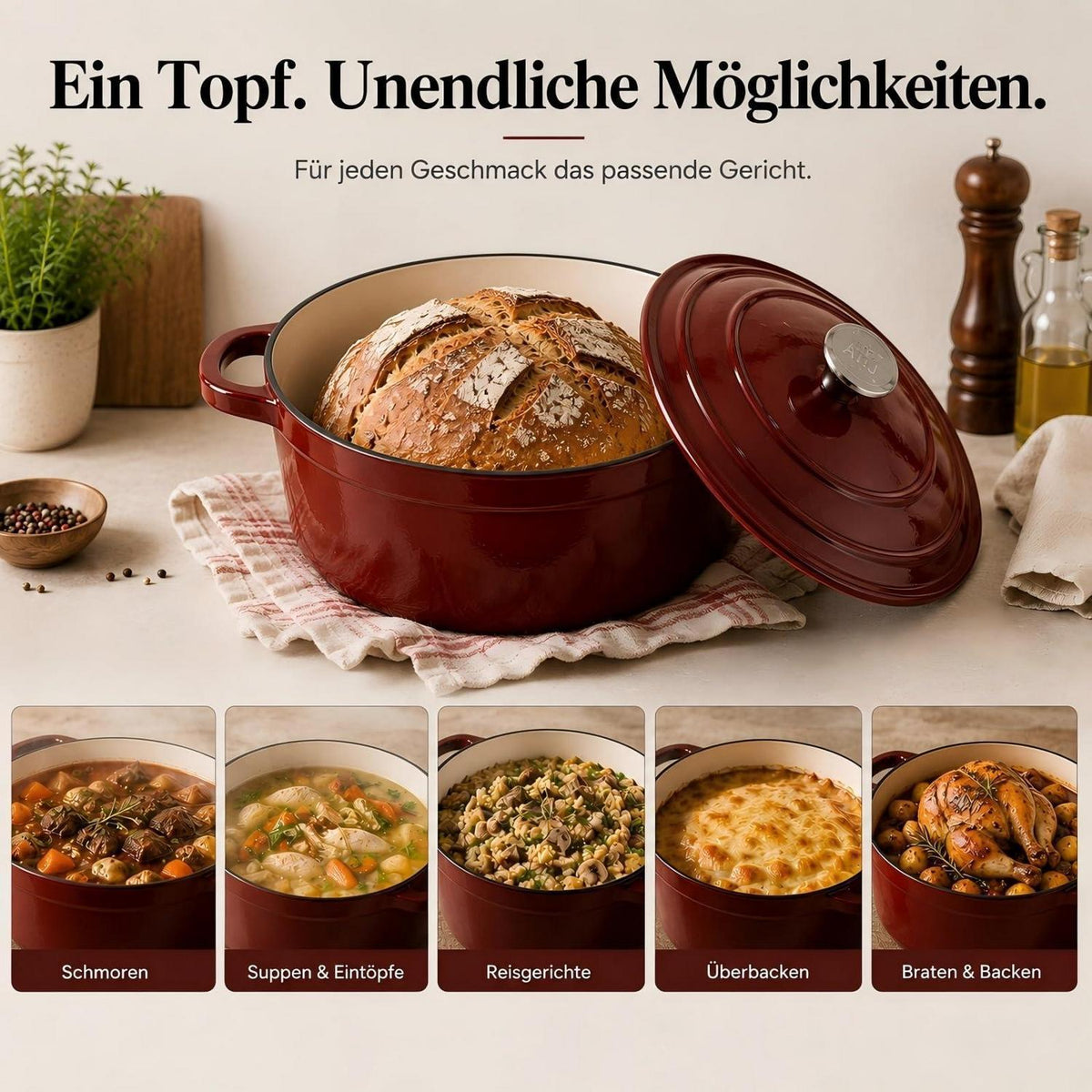 Emailliertes Gusseisen Topfset 4-teilig Rot – Dutch Oven & mehr