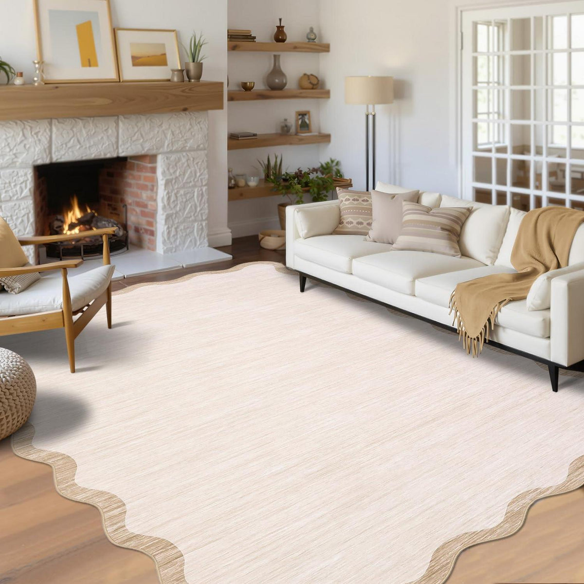 Bordüren Teppich Rutschfest Beige/Taupe 200x290 cm – Modern & Waschbar