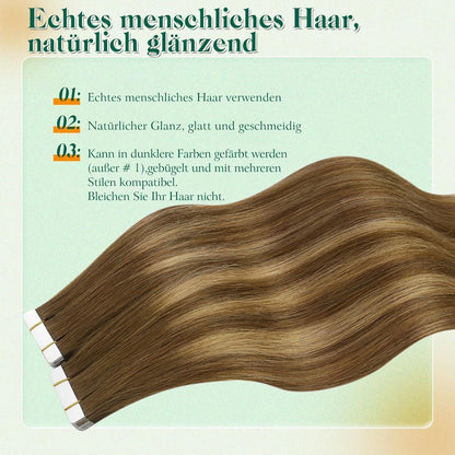 Echthaar Tape Extensions Ombre Braun 35cm 4/27/4