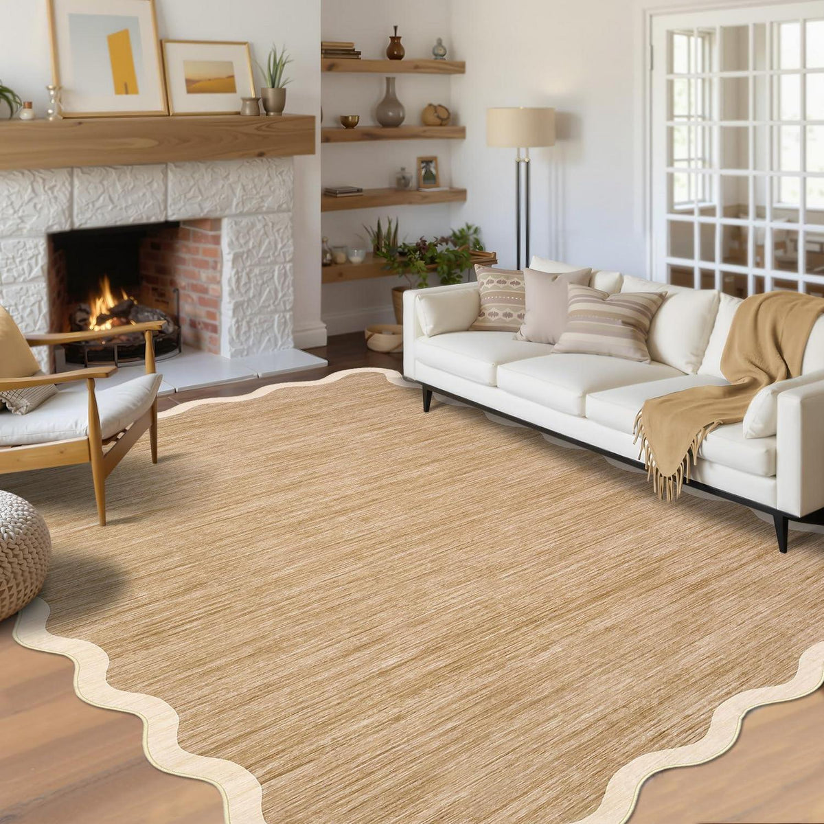 Bordüren Teppich Rutschfest Taupe/Beige 200x290 cm – Modern & Waschbar