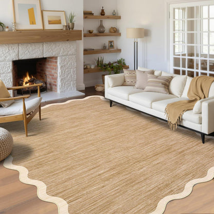 Bordüren Teppich Rutschfest Taupe/Beige 200x290 cm – Modern & Waschbar