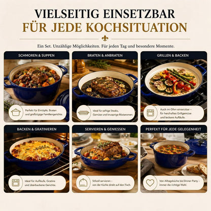 Emailliertes Gusseisen Topfset 4-teilig Blau – Dutch Oven & mehr