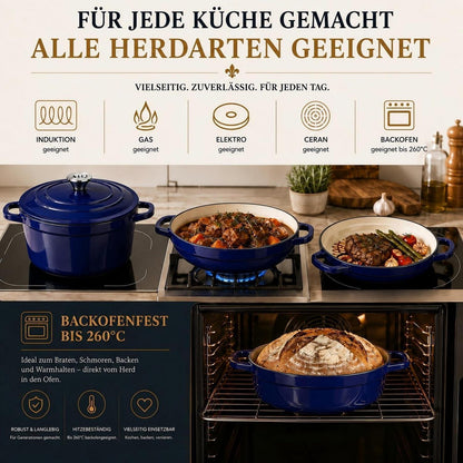 Emailliertes Gusseisen Topfset 4-teilig Blau – Dutch Oven & mehr