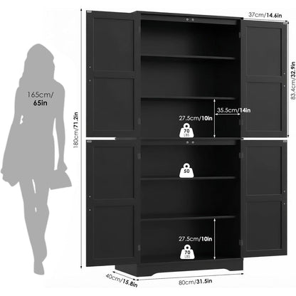 180 cm Küchenschrank mit 4 Türen – Buffetschrank Schwarz