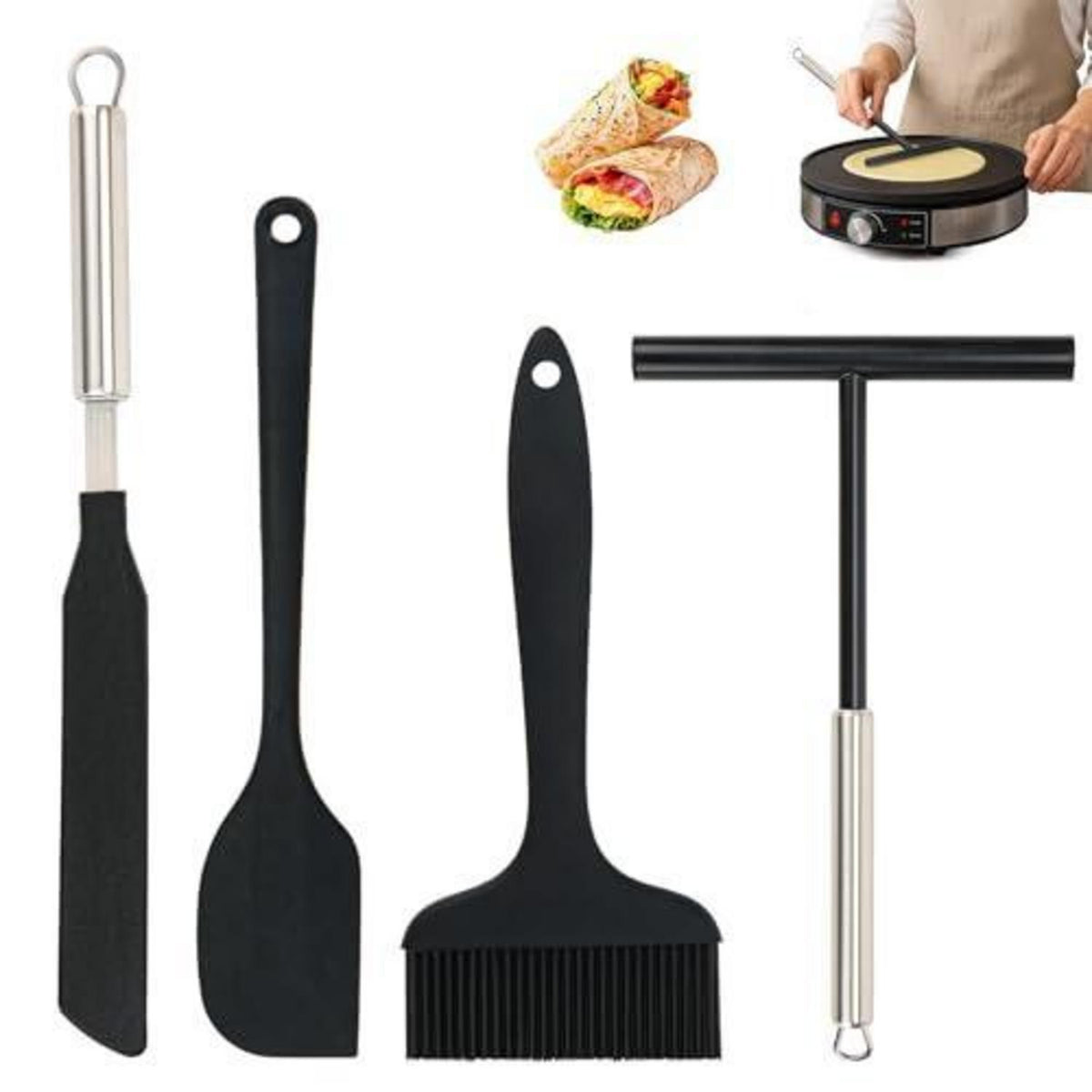 4-teiliges Crêpes Set aus Edelstahl & Silikon