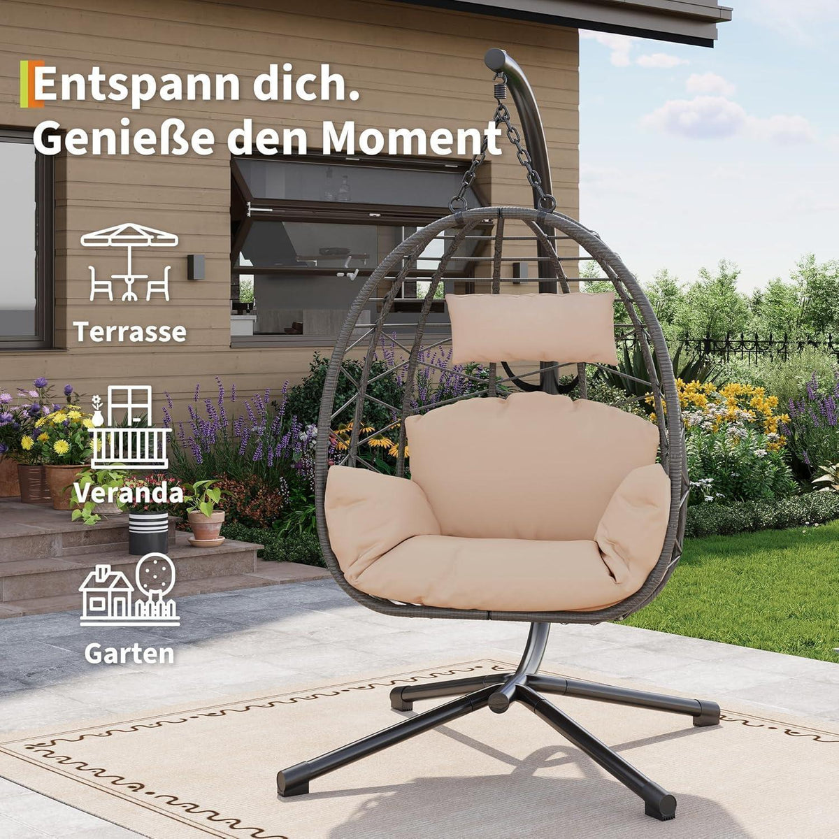 Rattan Hängesessel mit Gestell – Outdoor & Indoor Komfort