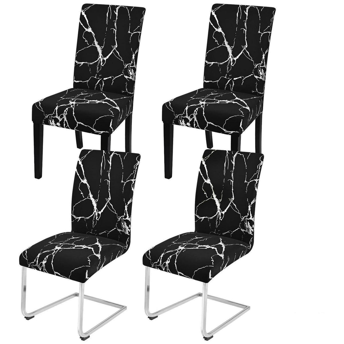 Stretch Stuhlhussen 4er Set – Schwarz mit Silber