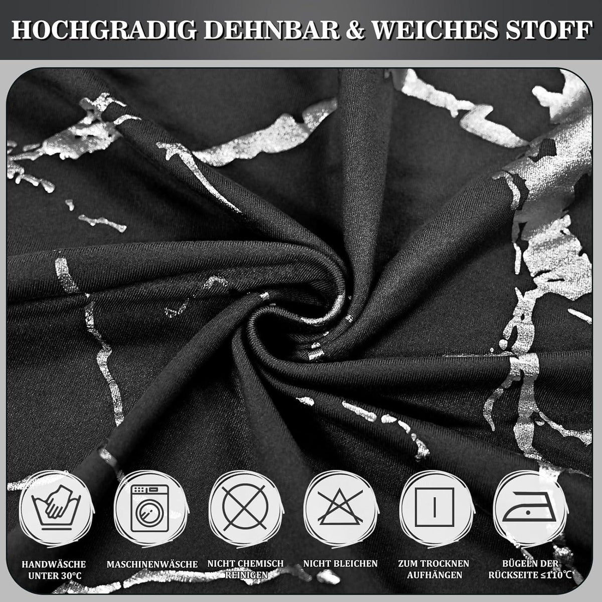Stretch Stuhlhussen 4er Set – Schwarz mit Silber