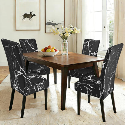 Stretch Stuhlhussen 4er Set – Schwarz mit Silber