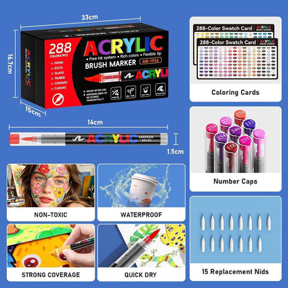 288 Acrylstifte Set Pinselspitze für Steine, Stoff & mehr