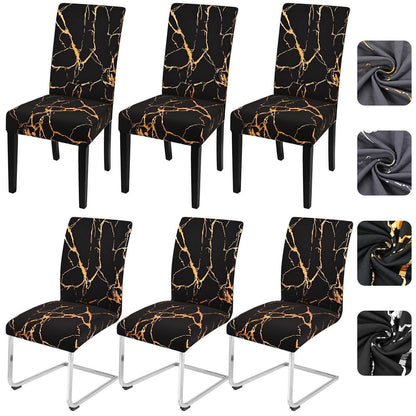 Stretch Stuhlhussen 6er Set Schwarz mit Gold | Esszimmer & Co.