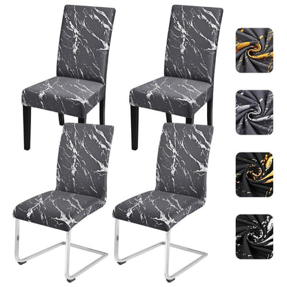Stretch Stuhlhussen Set Dunkelgrau mit Silber - 4er Pack