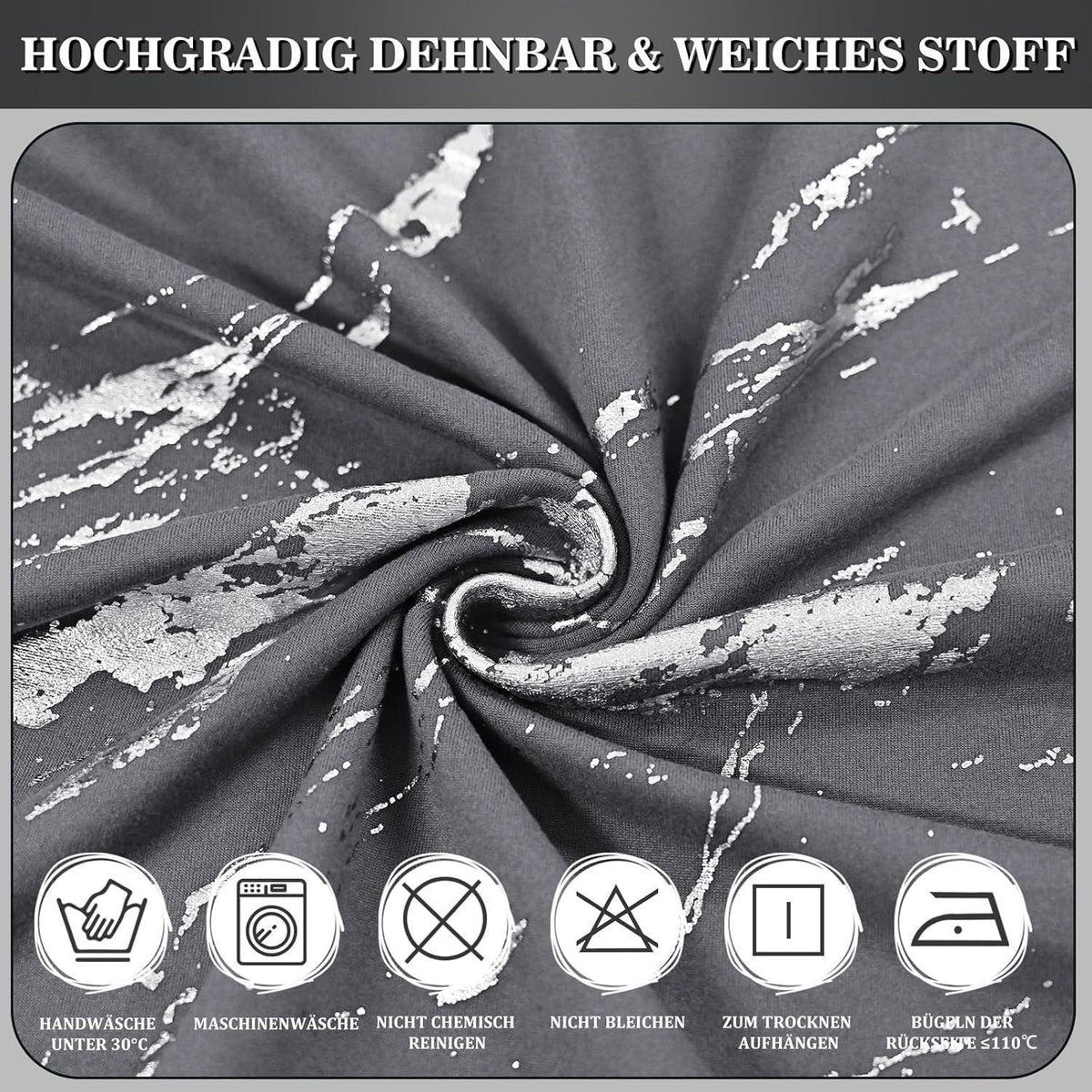 Stretch Stuhlhussen Set Dunkelgrau mit Silber - 4er Pack