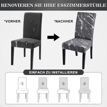 Stretch Stuhlhussen Set Dunkelgrau mit Silber - 4er Pack