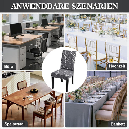 Stretch Stuhlhussen Set Dunkelgrau mit Silber - 4er Pack