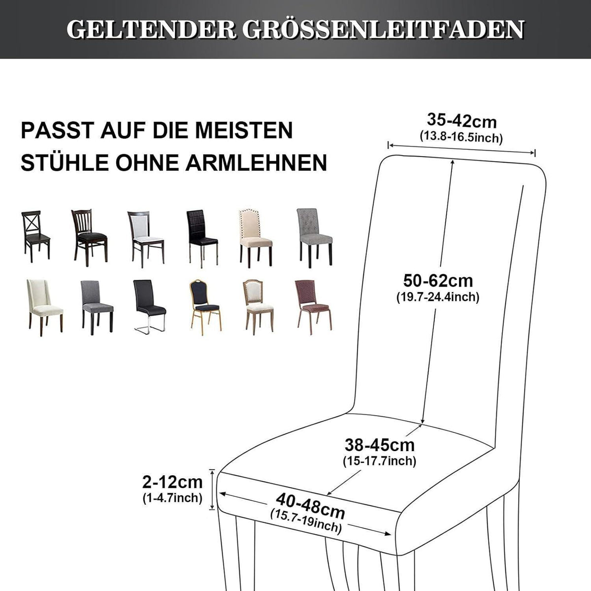 Stretch Stuhlhussen Set Dunkelgrau mit Silber - 4er Pack
