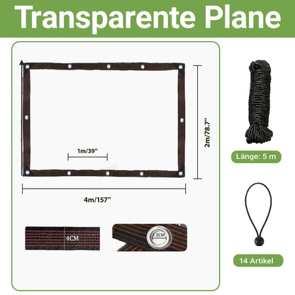 Transparente Abdeckplane mit Ösen, wasserdicht, 4x2m