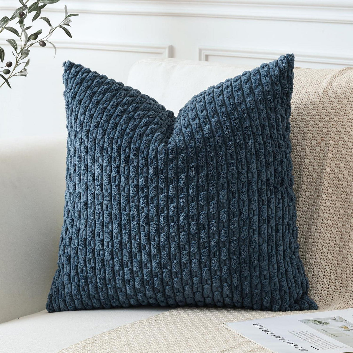 Kordsamt Kissenbezug 60x60 cm Blau – Weicher Boho Deko Bezug