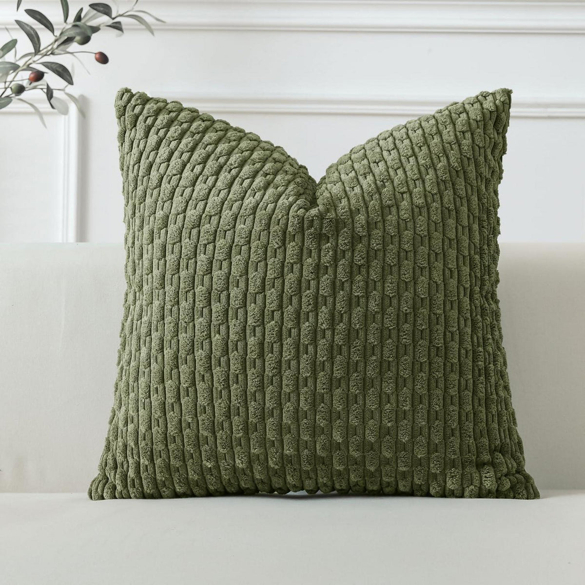 Kordsamt Kissenbezug 50x50 cm Olivgrün – Weicher Boho Deko Bezug