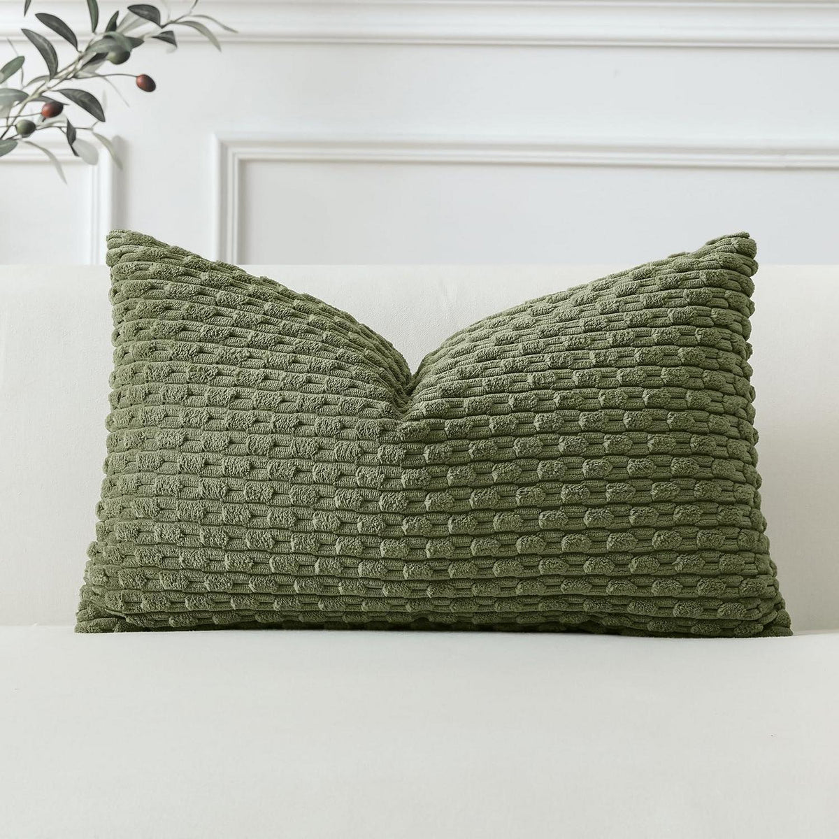 Kordsamt Kissenbezug Olivgrün 30x50 cm - Boho Deko Kissenhülle
