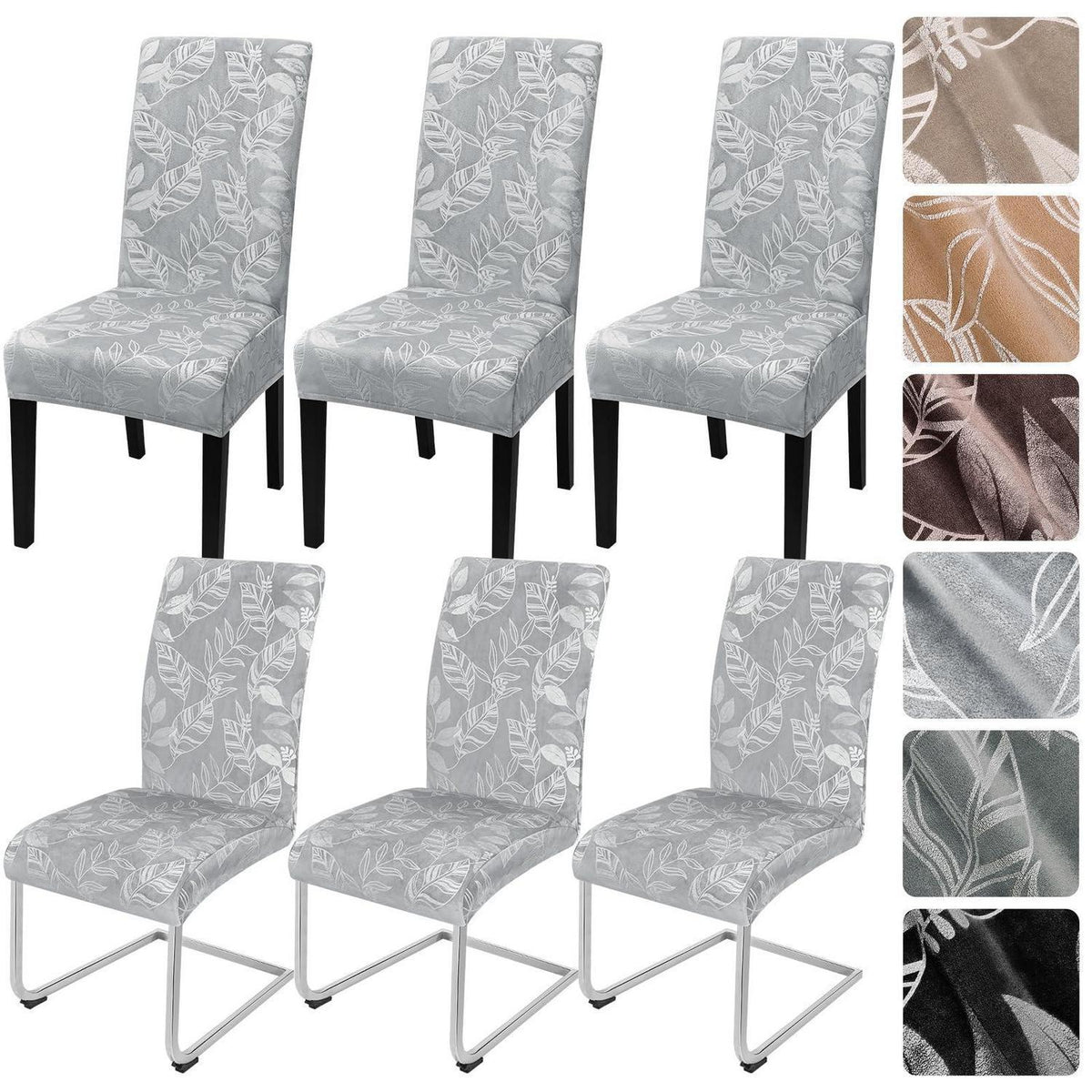 Samt Stuhlhussen 6er Set – Elastische Esszimmer Hussen Hellgrau