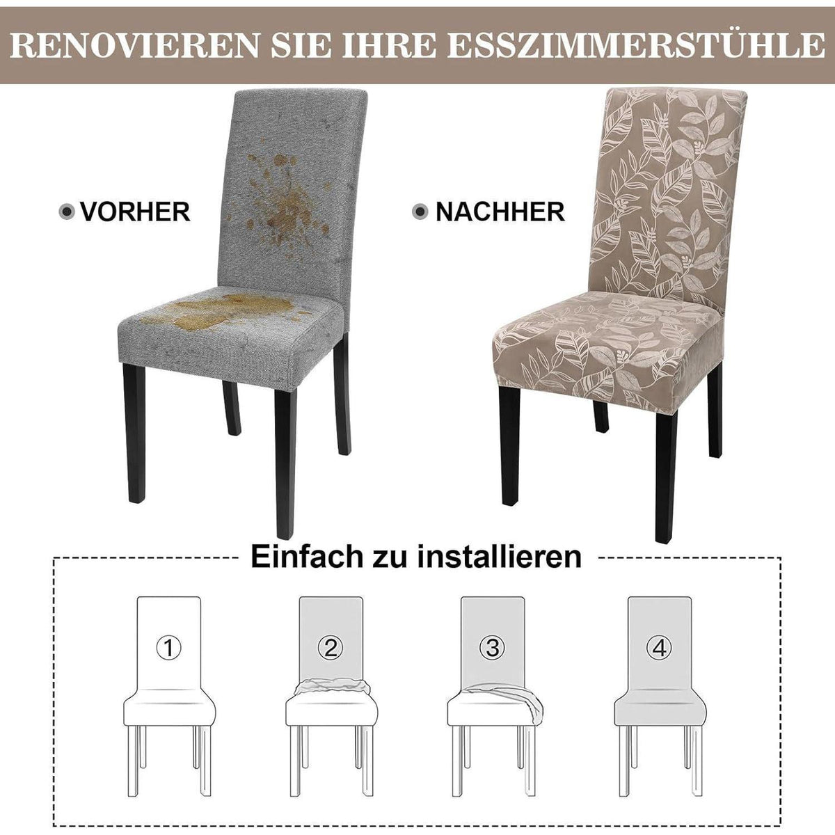 Samt Stuhlhussen 4er Set – Elastische Esszimmer Stuhlbezüge