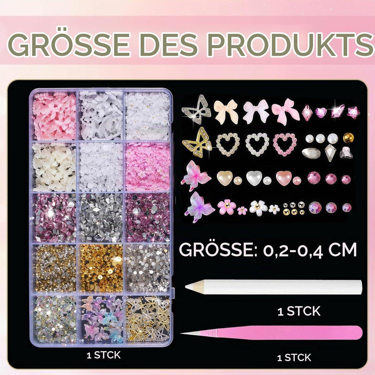 Nagelkunst Strasssteine & 3D Charms Set – DIY Bastelset