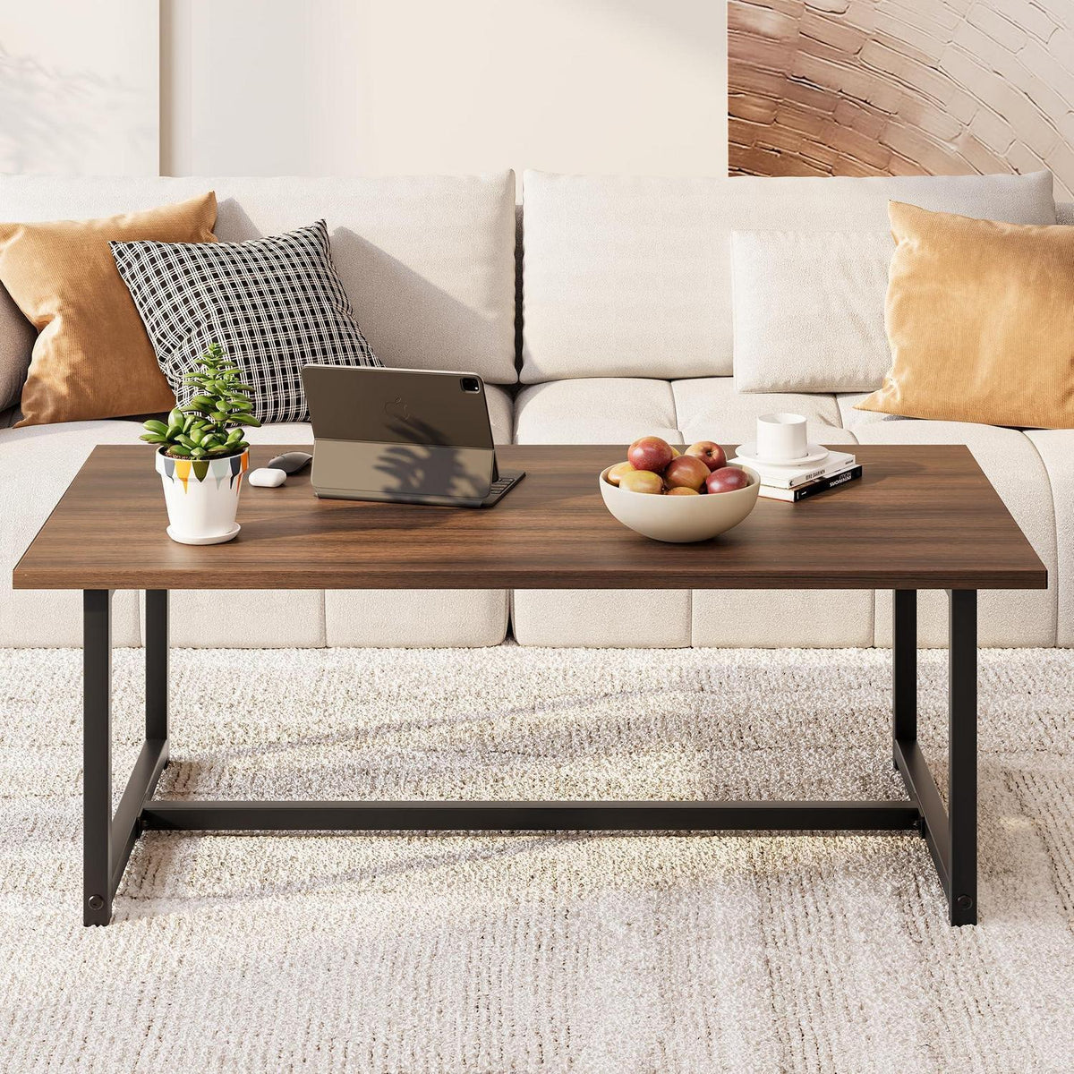 Moderner Rechteckiger Couchtisch | Metall Wohnzimmertisch mit Stauraum