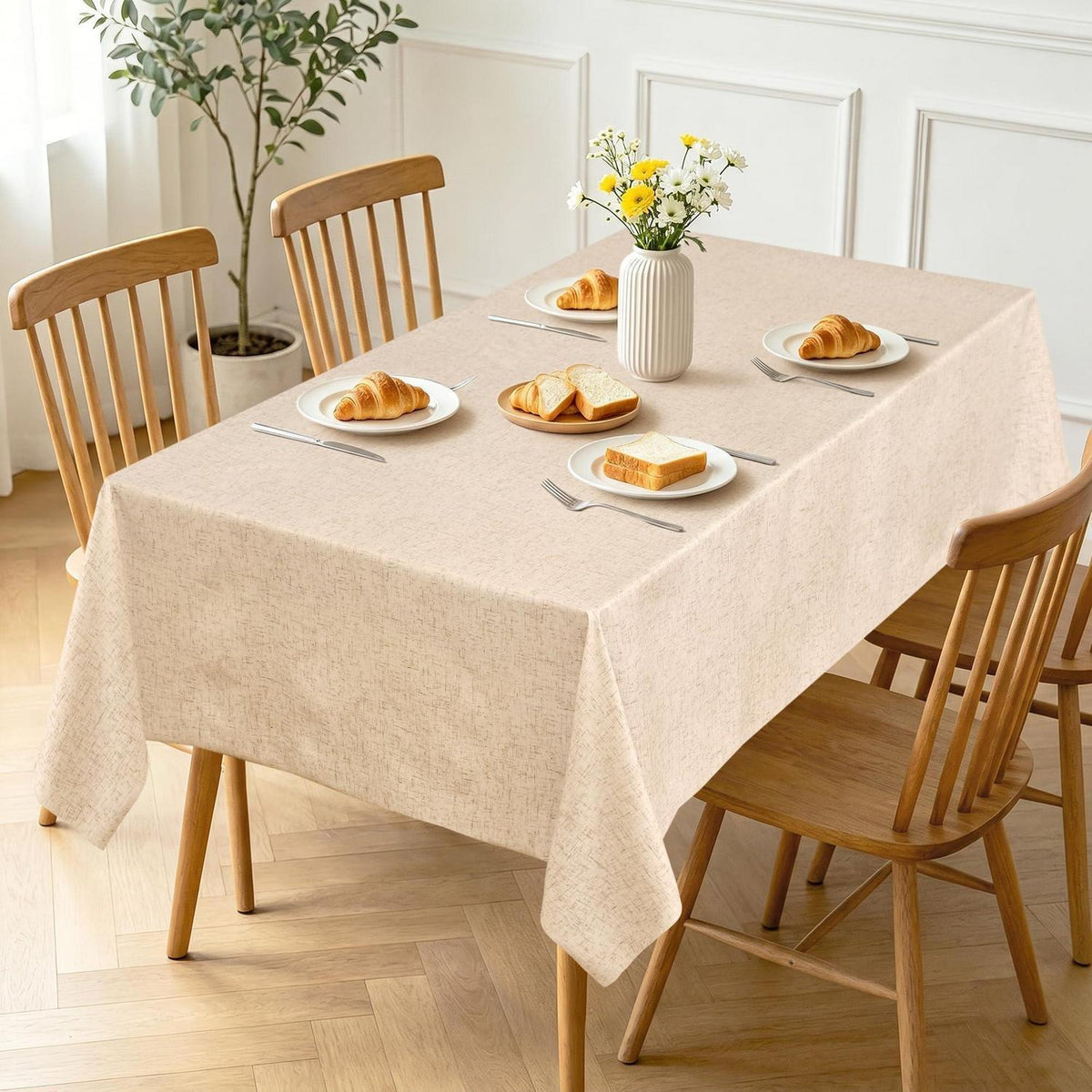 Abwischbare Tischdecke 80x80 cm Beige – Wasserdicht & Leinenoptik