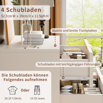 Kommode 4 Schubladen Weiß Elfenbein | Schlafzimmer Möbel mit Kippschutz