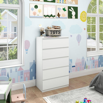 Kommode mit 5 Schubladen | Schmale Weiß Kommode für Schlafzimmer