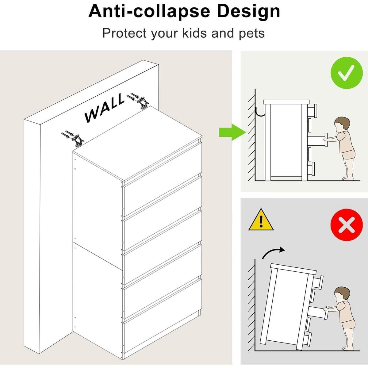Kommode mit 5 Schubladen | Schmale Weiß Kommode für Schlafzimmer
