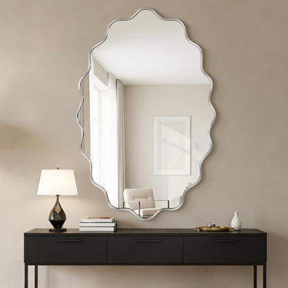 Wavy Ovaler Wandspiegel mit Aluminiumrahmen – 90x60 cm