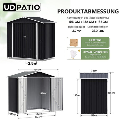 Metall Gartenhaus 3,7 m³ – 196x132x185 cm, Gerätehaus & Fahrradgarage