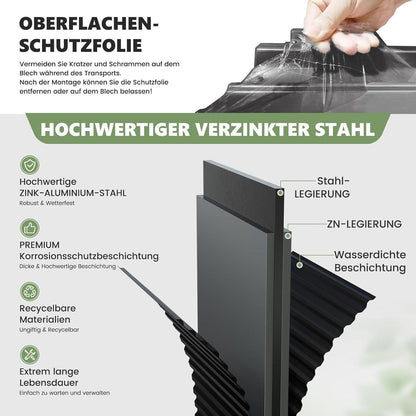 Metall Gartenhaus 3,7 m³ – 196x132x185 cm, Gerätehaus & Fahrradgarage
