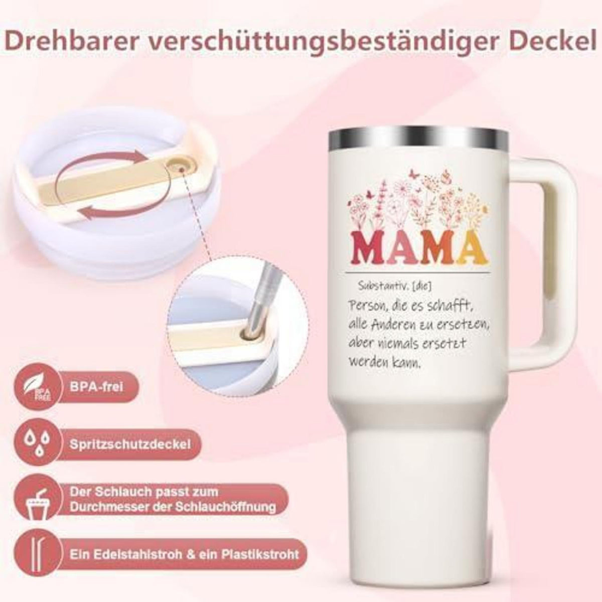 Edelstahl Thermobecher Mama Geschenk Muttertag 1182ml
