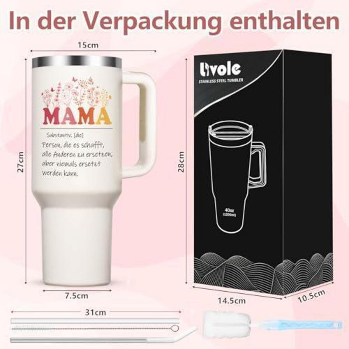 Edelstahl Thermobecher Mama Geschenk Muttertag 1182ml