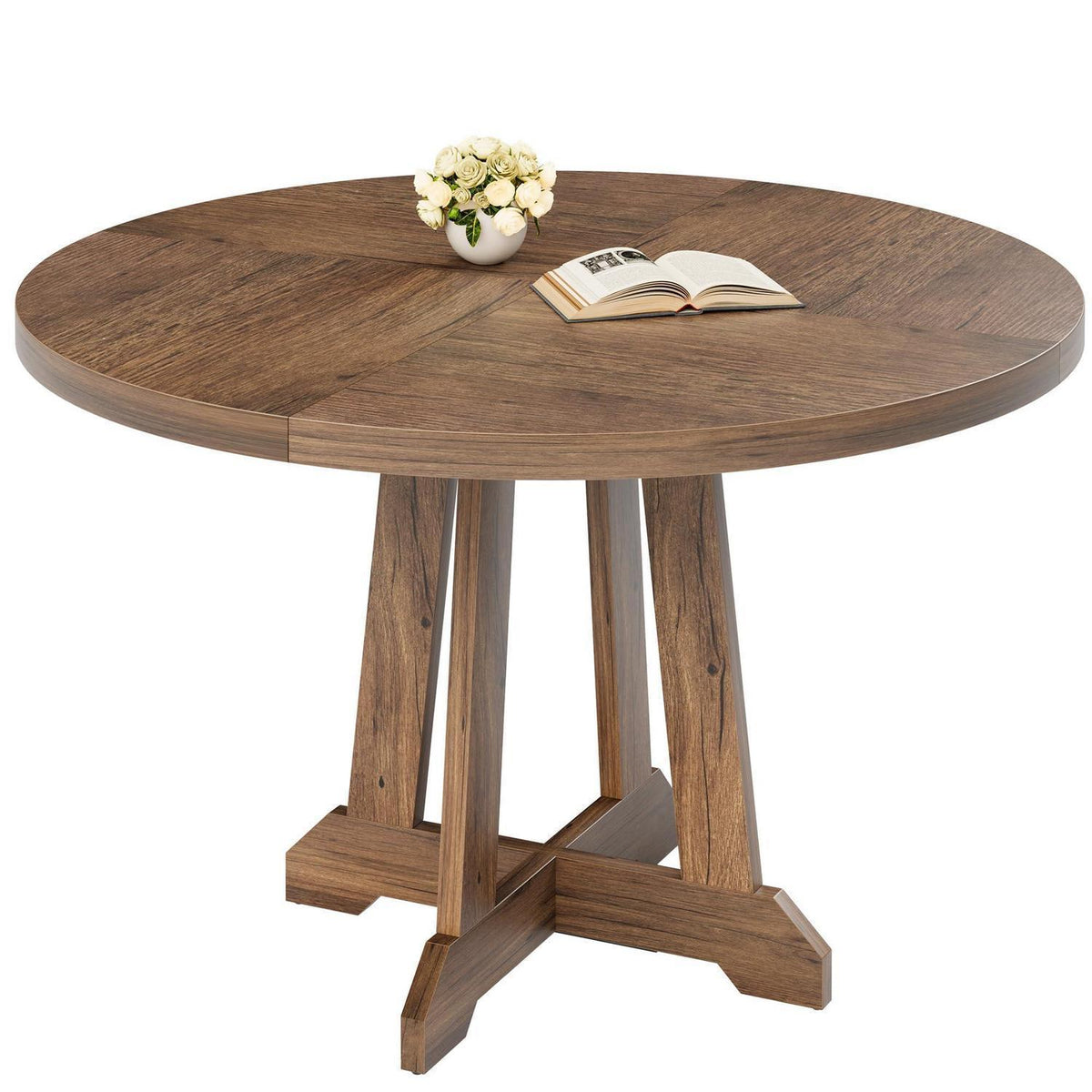 Runder Esstisch Holzrahmen Industrial Design | 4-6 Personen | Walnuss Goldene Phoebe