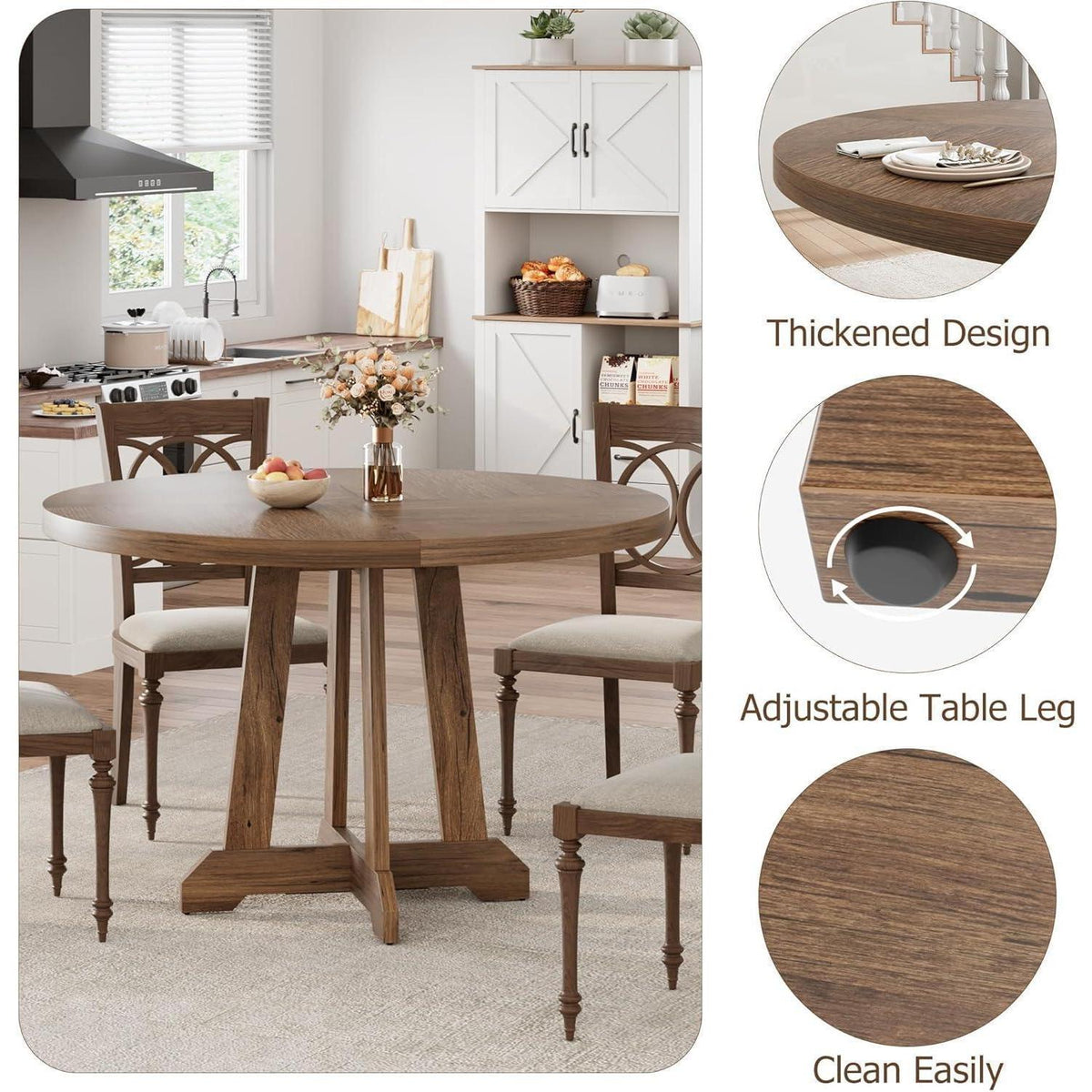 Runder Esstisch Holzrahmen Industrial Design | 4-6 Personen | Walnuss Goldene Phoebe