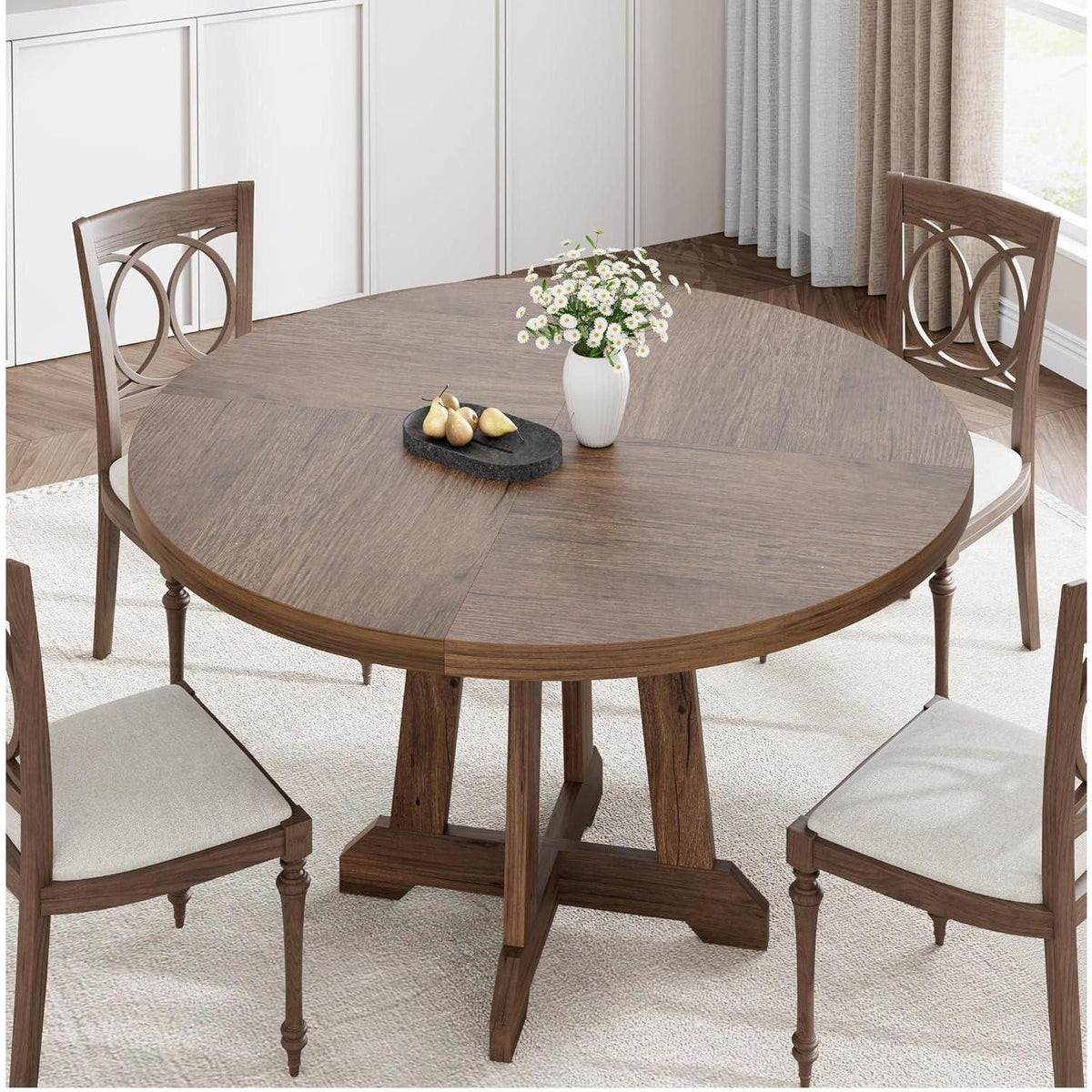 Runder Esstisch Holzrahmen Industrial Design | 4-6 Personen | Walnuss Goldene Phoebe