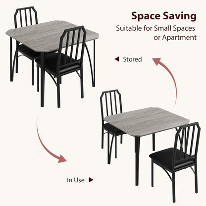 Esszimmer-Set Grau 3-teilig: Esstisch & 2 gepolsterte Stühle