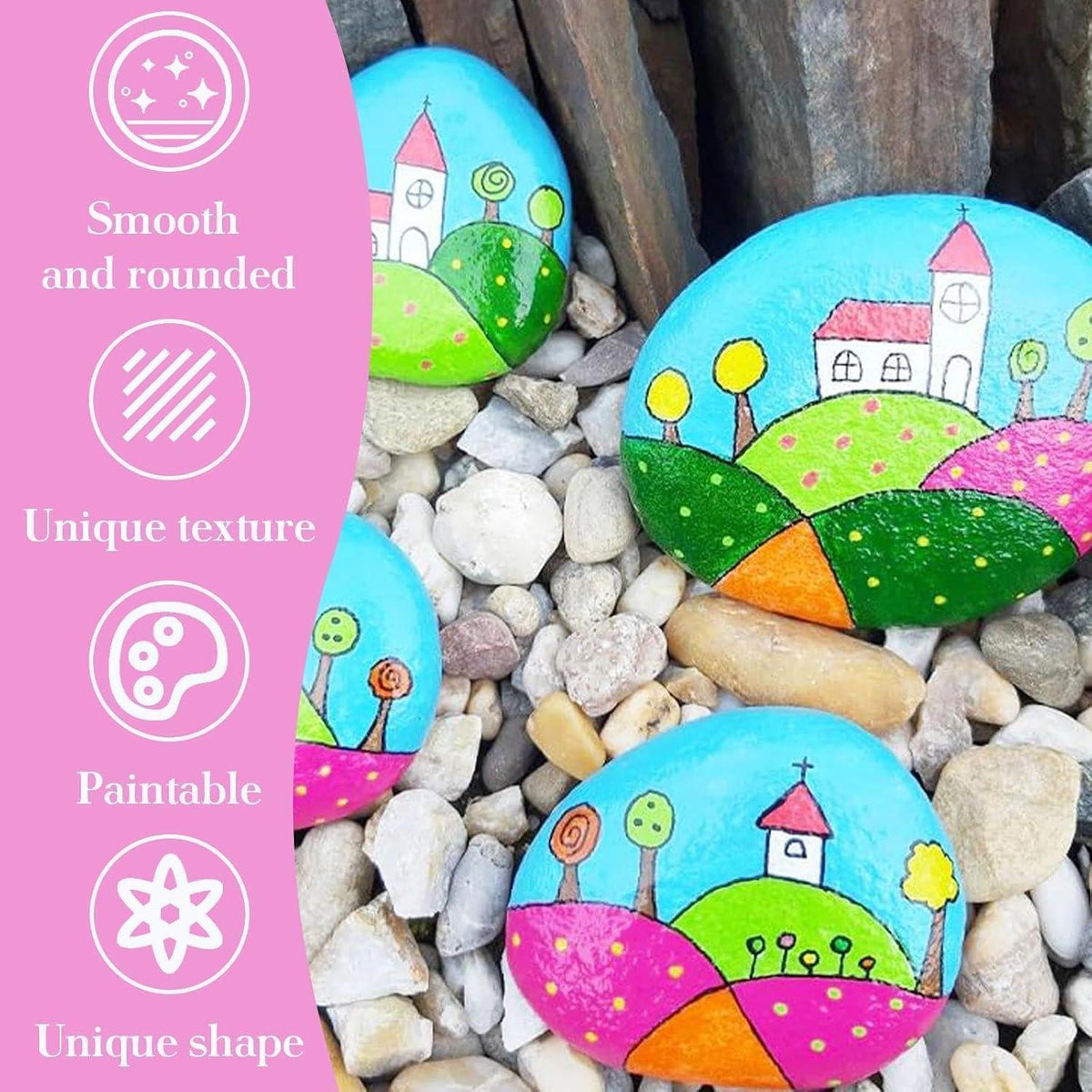 24 Flache Steine zum Bemalen – Bastelset für Kinder & Garten