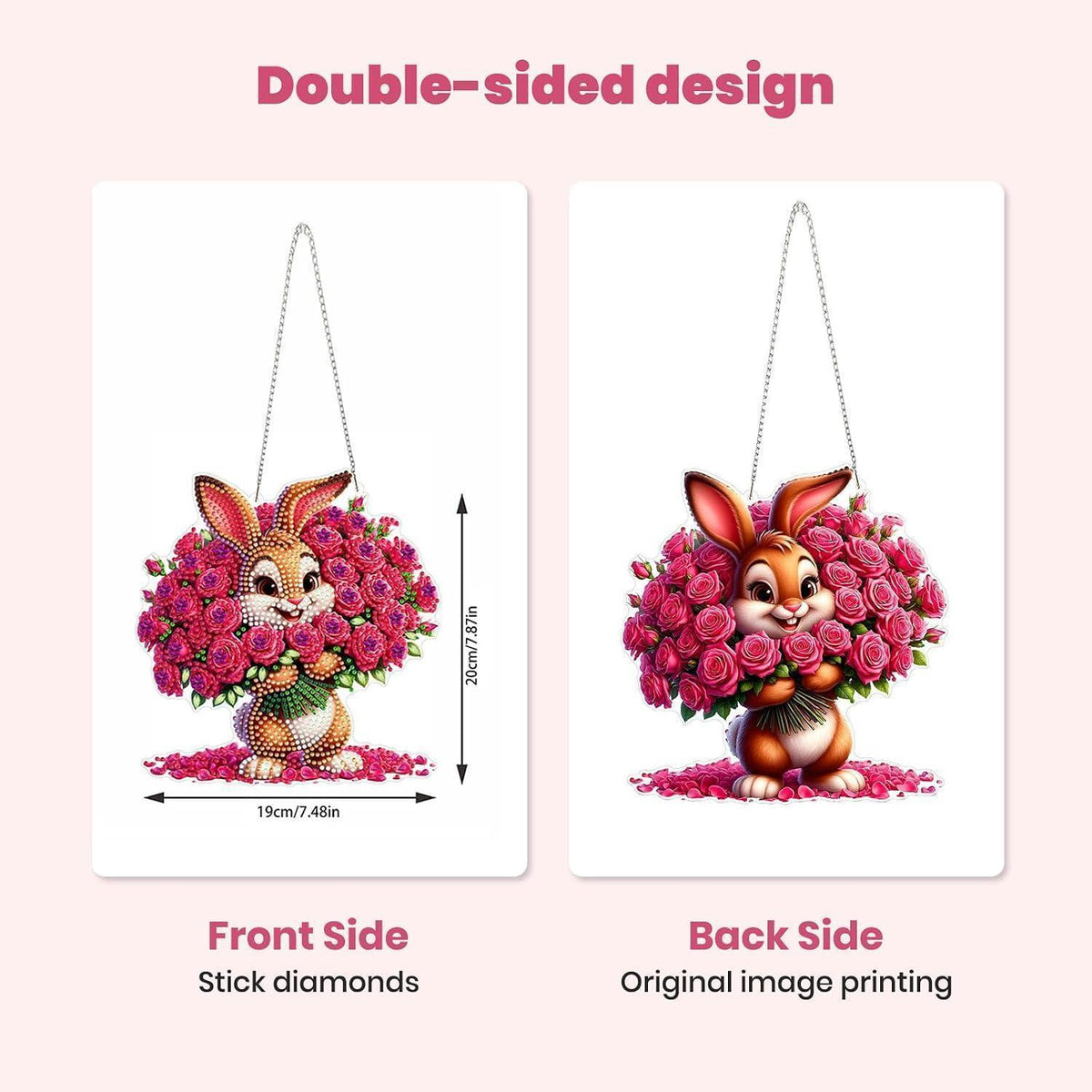 Diamant Painting Rosen Kaninchen Set mit Kette – DIY Wanddeko