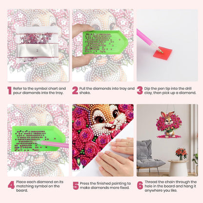Diamant Painting Rosen Kaninchen Set mit Kette – DIY Wanddeko