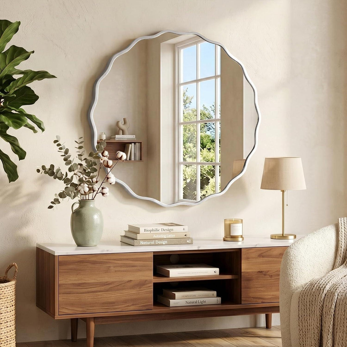 Wavy Rundspiegel mit Aluminiumrahmen – 60x60 cm Wandspiegel